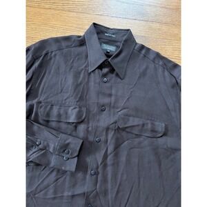 Bernini Beverly Hills Mens Brown Rayon Viscose Button Down Shirt Italy L 52